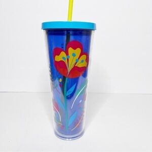 Starbucks Floral Blue Venti 2017 24oz Cold Cup Tumbler Straw